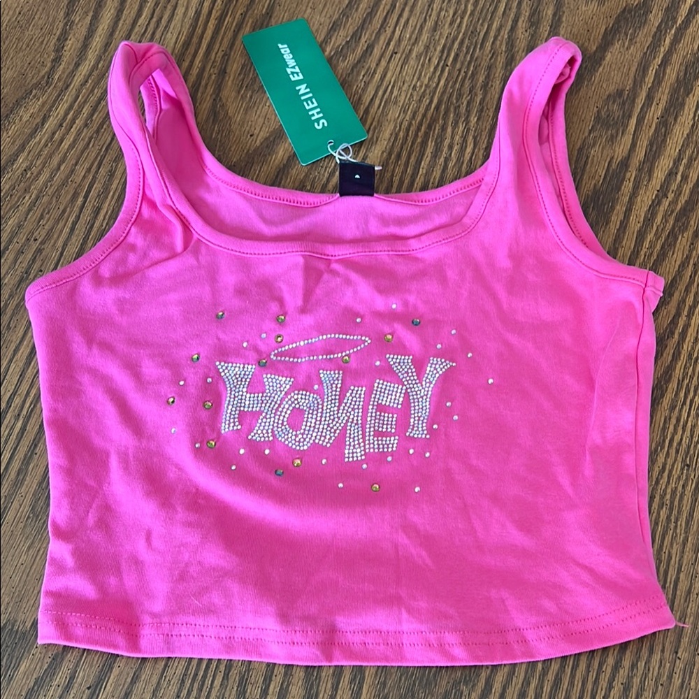 Pink Crop Top with 'Honey' Design